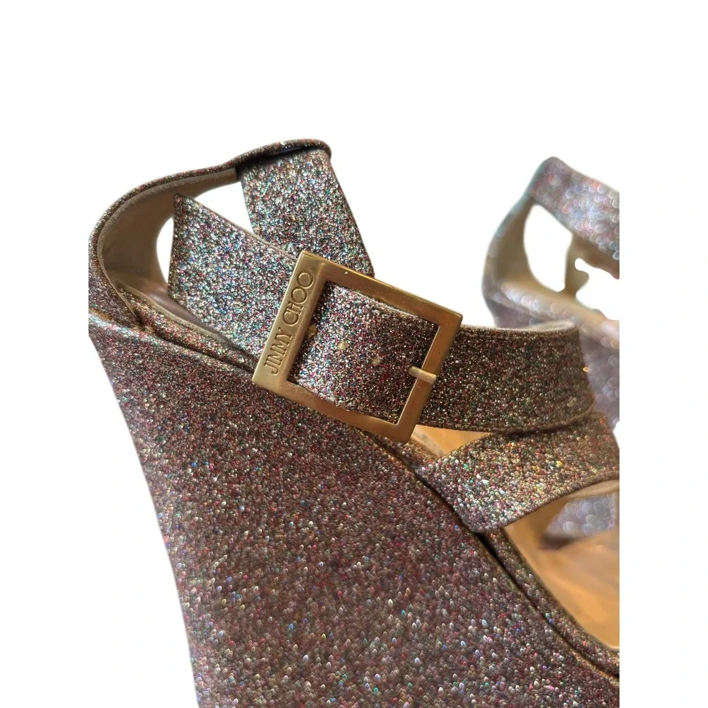 Sparkly Evening Jimmy Choo Wedge Sandals Platform Glitter 38 Multi-Color